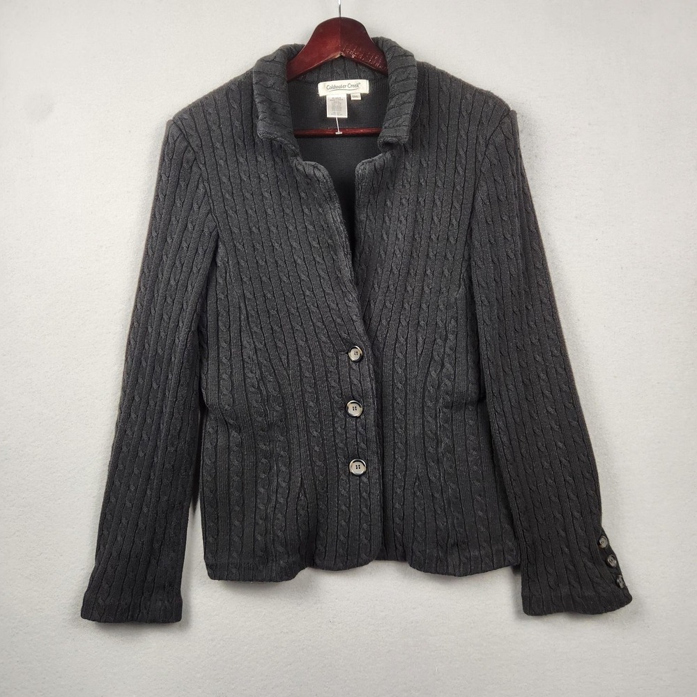 Coldwater Creek Cardigan Sweater Womens Small Charcoal Cable Knit Button Front